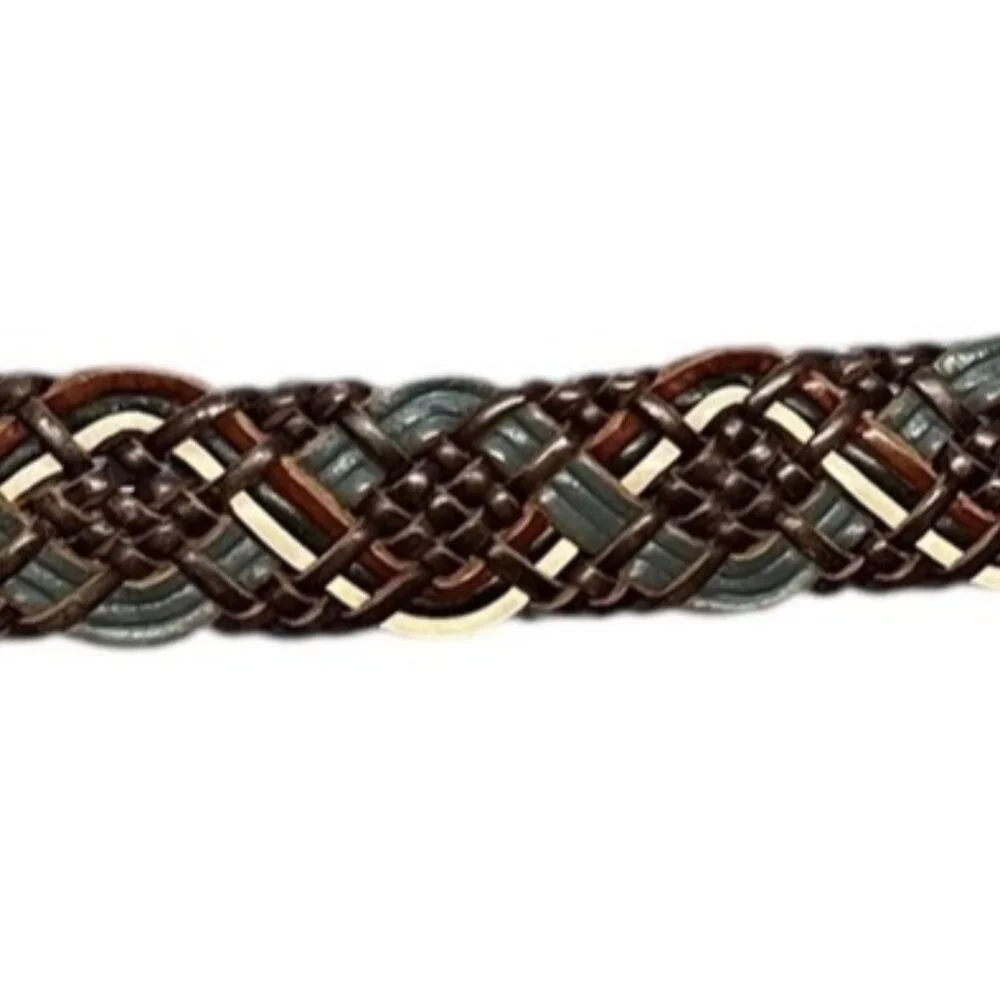 Belt Women's Size Small Multicolor Leather Braided Solid Brass Buckle Cowgirl